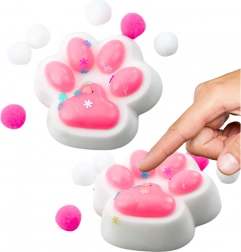 Anti-stress squishy knijpbal kattenpoot wit en roze met glitters