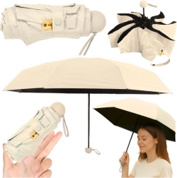 Pocket folding umbrella with UV protection UPF 50+ with case 90 cm – beige