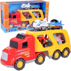 Grote trekker – autotransporter met vliegtuigen en helikopter met geluiden