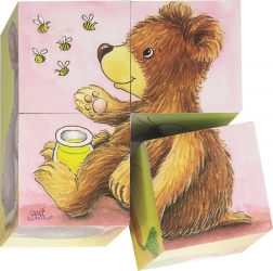 Goki cubes en bois Bébés animaux – 4 pièces