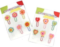Houten kantoorclips hartjes of bloemetjes, set van 6 stuks
