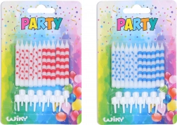 Verjaardagskaarsjes met stippen en strepen, 12 stuks + houders