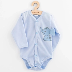 Babyromper met volledige opening met lange mouwen New Baby Happy Elephant, blauw