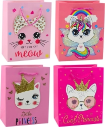 Pink Paper Gift Bag with Kittens and Glitters 23 x 18 x 10.5 cm