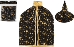 Kinder tovenaarshoed en cape zwart‑goud, diameter 38 cm