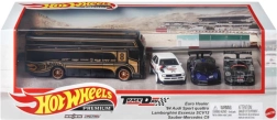 Hot Wheels premium set: 3 die-cast cars with team transporter