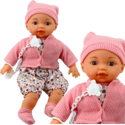 Babypop met Muts en Fopspeen aan Ketting Roze 40 cm