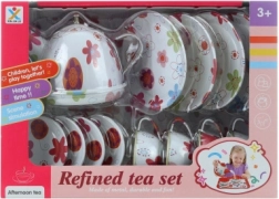 Blikken theeservies met bloemetjes