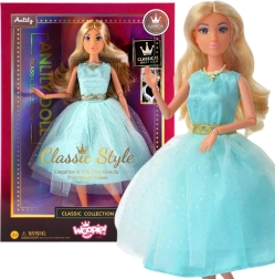 Woopie Royal pop Lily 30 cm met lang blond haar in een elegante turquoise jurk