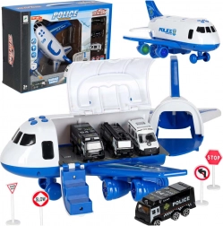 police airplane transporter with 3 cars and traffic signs