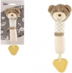 Hochet/mordeur ours en peluche 24 cm beige sur carte en sachet 0+