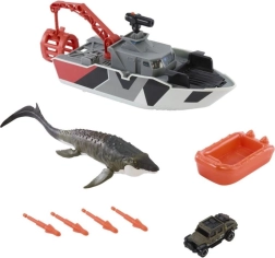 Matchbox Jurassic World reddingsboot met mosasaurus en jeep