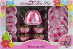 Blikken theeservies met bloemen voor kinderen