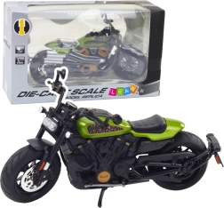 Metalen choppermodel 1:12 met licht en geluid – zwart met groene accenten