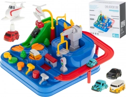 Interactive Car Obstacle Racing Park with 4 Vehicles and Helicopter 24 × 24 cm