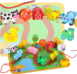 Ferme à enfiler en bois – set éducatif avec plateau et animaux