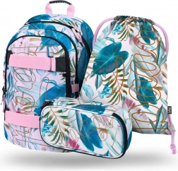 Set BAAGL Skate Leafs: rugzak, etui en zakje