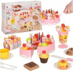Pink birthday cake for slicing – kids set 75 pcs