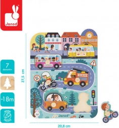 Janod - Houten puzzel In de stad, 6 stukjes, 18 maanden +