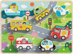 Tooky Toy houten Montessori-inlegpuzzel – vervoermiddelen (7 stukjes)