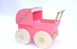 Houten poppenwagen roze