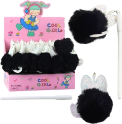 Gel Pen with Black Pom-pom Blue Ink 17cm 0.5mm