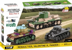 Historische plastic bouwset van tanks Renault R35, Valentine IX, Panzer I
