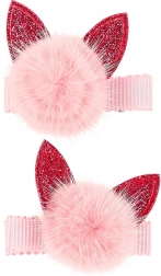 Hair Clips with Cat Ears and Pom-Poms