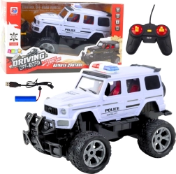 Voiture de police tout-terrain RC 1:12 blanche à télécommande