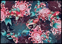 Puzzle Secret Garden: Koi Carp and Chrysanthemums 1000 Pieces