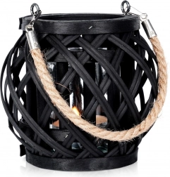 Bamboe zwarte lantaarn voor kaars 14,5 × 14 cm