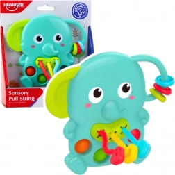 Sensorisches Rasselspielzeug Elefant grün mit beweglichen Elementen