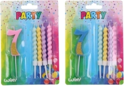 Feest kaars nummer 7 met vier bijkomende kaarsen