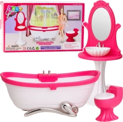 Bathroom set for dolls with bathtub, toilet and sink with mirror