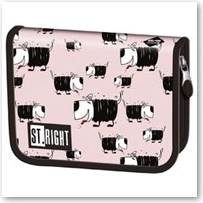 Trousse scolaire à deux volets rose BAMBINO avec chiens