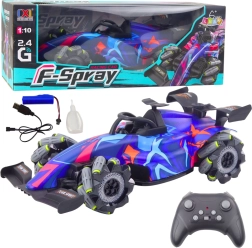 Voiture RC de course 1:10 avec effet vapeur, lumières et commande 2,4 GHz – bleu