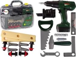 Kindergereedschapsset met koffer en groene accuboormachine