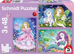 Puzzle SCHMIDT princess, fairy and mermaid 3×48 pieces