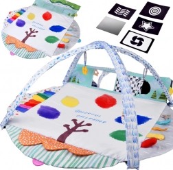 Grote interactieve ronde baby speelmat 2-in-1 met bogen en contrasterende kaarten