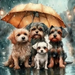 Diamond Mosaic - Dog Family Under an Umbrella