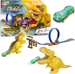 Circuit automobile avec catapulte et motif dinosaure