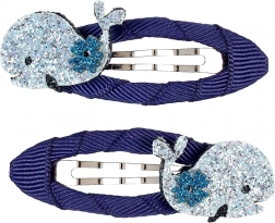 Hair clips with glittering whale - 2 pcs