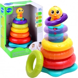 Interactieve stapelpiramide met eendje, speelt en licht op