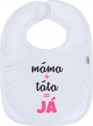 Baby bib NEW BABY mom + dad = me – pink