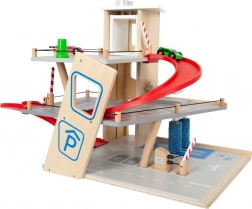 Small foot premium houten parkeergarage met lift en wasstraat