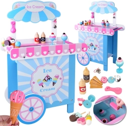Wooden pastel ice cream stand for kids with accessories