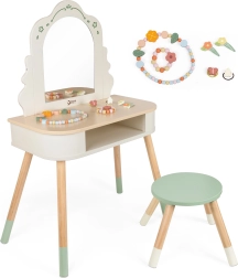 Coiffeuse en Bois avec Miroir Rond et Accessoires Pastel Classic World