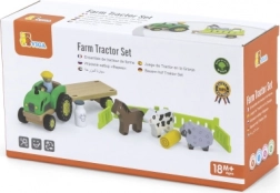 Houten tractor met boerderijdieren Viga Toys
