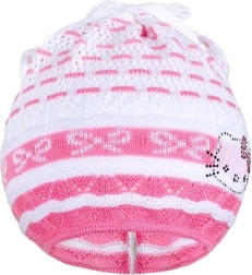 New Baby Knitted Hat-Scarf with Cat, Pink