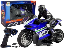 Moto de course RC 2,4 GHz, portée 35 m, bleue